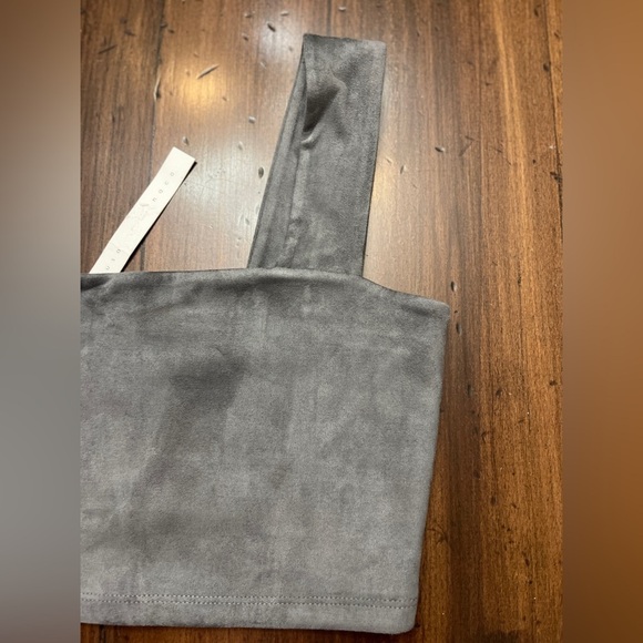 Susana Monaco Crop Top Size L Silver Gray Faux Suede Chic Summer Designer USA - Picture 7 of 12